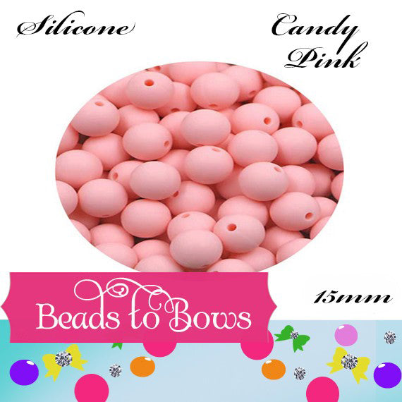 Silicone solids 15mm Candy Pink Silicone Bead, Teething Silicone Beads, Beadable Pen Beads