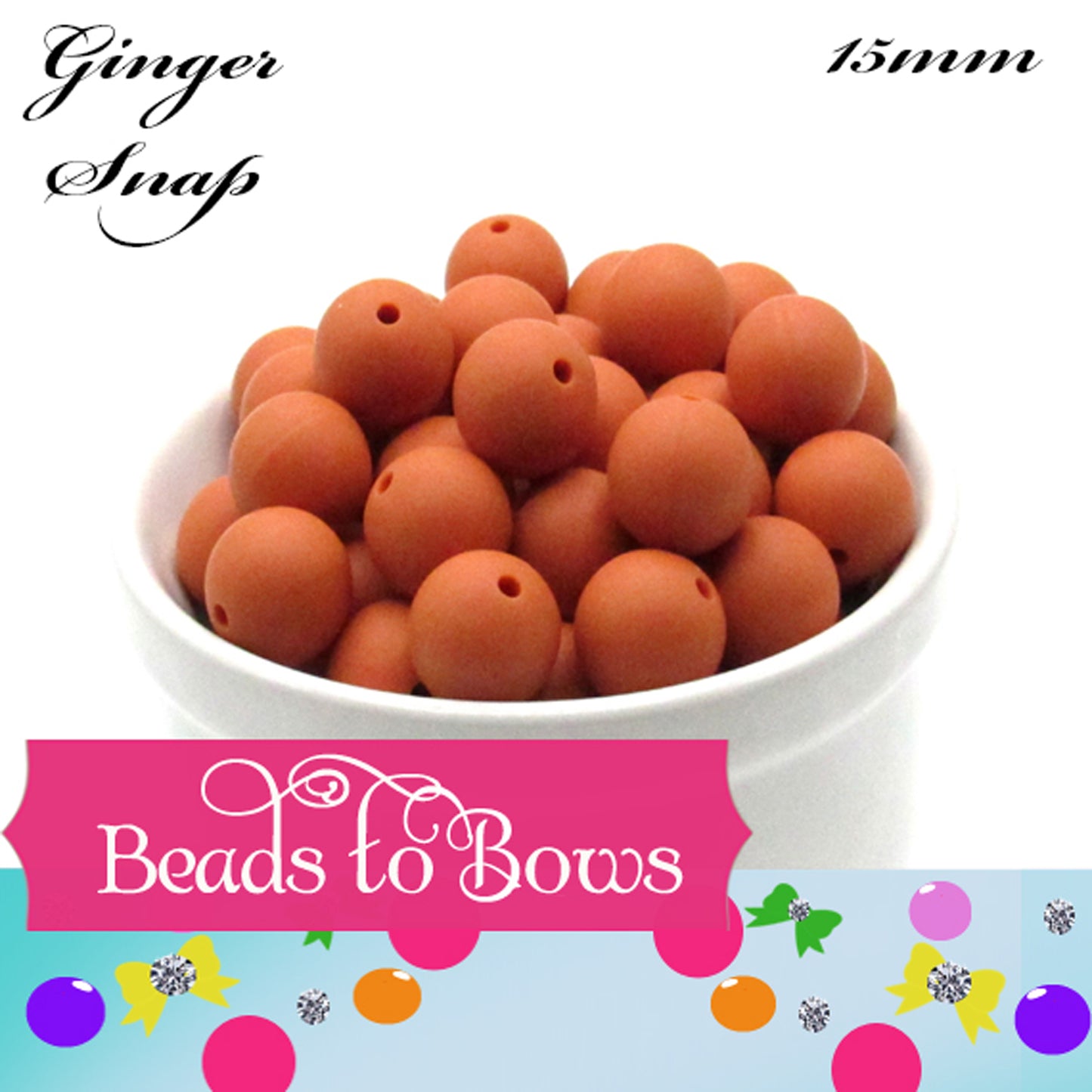 Silicone solids 15mm Ginger Snap Silicone Bead, Teething Silicone Beads, Beadable Pen Beads