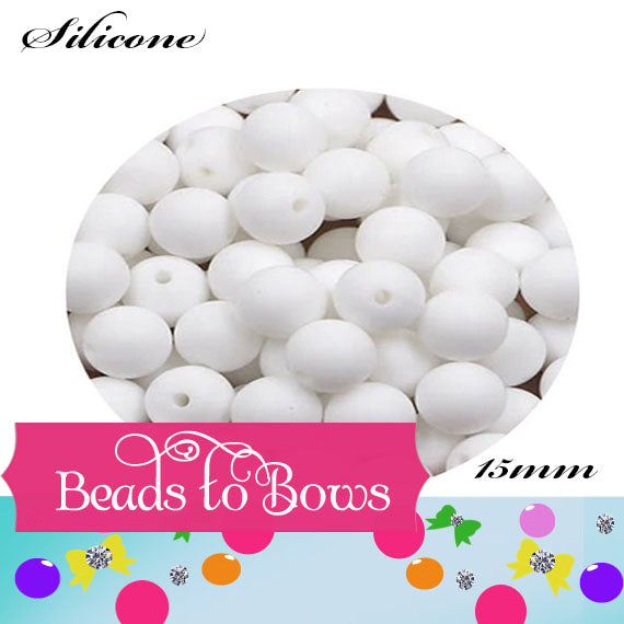 Silicone solids 15mm White Silicone Beads, Solid White Silicone beads, Key Ring Beads, Food Grade Silicone Beads