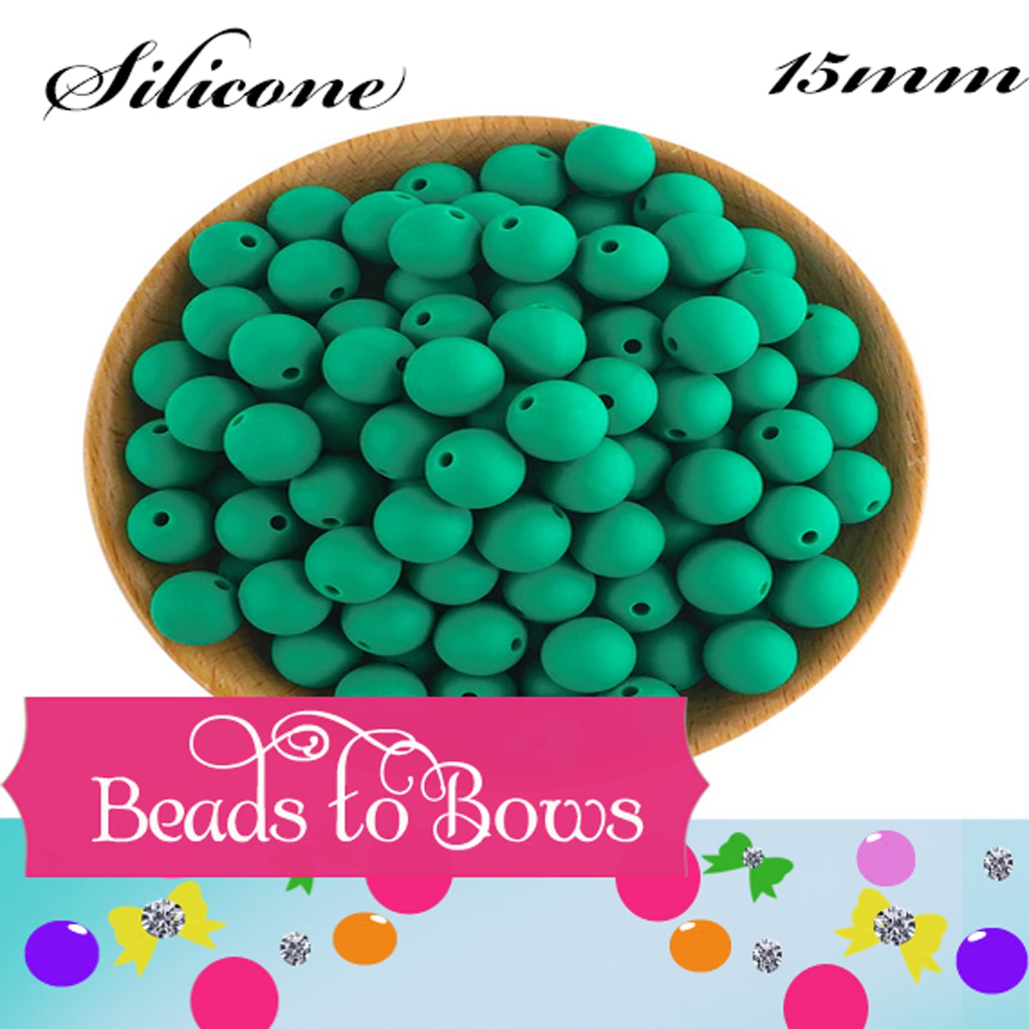 Silicone solids Bead 15mm Green Teething Beads, beadable pen beads, Silicone Beads,