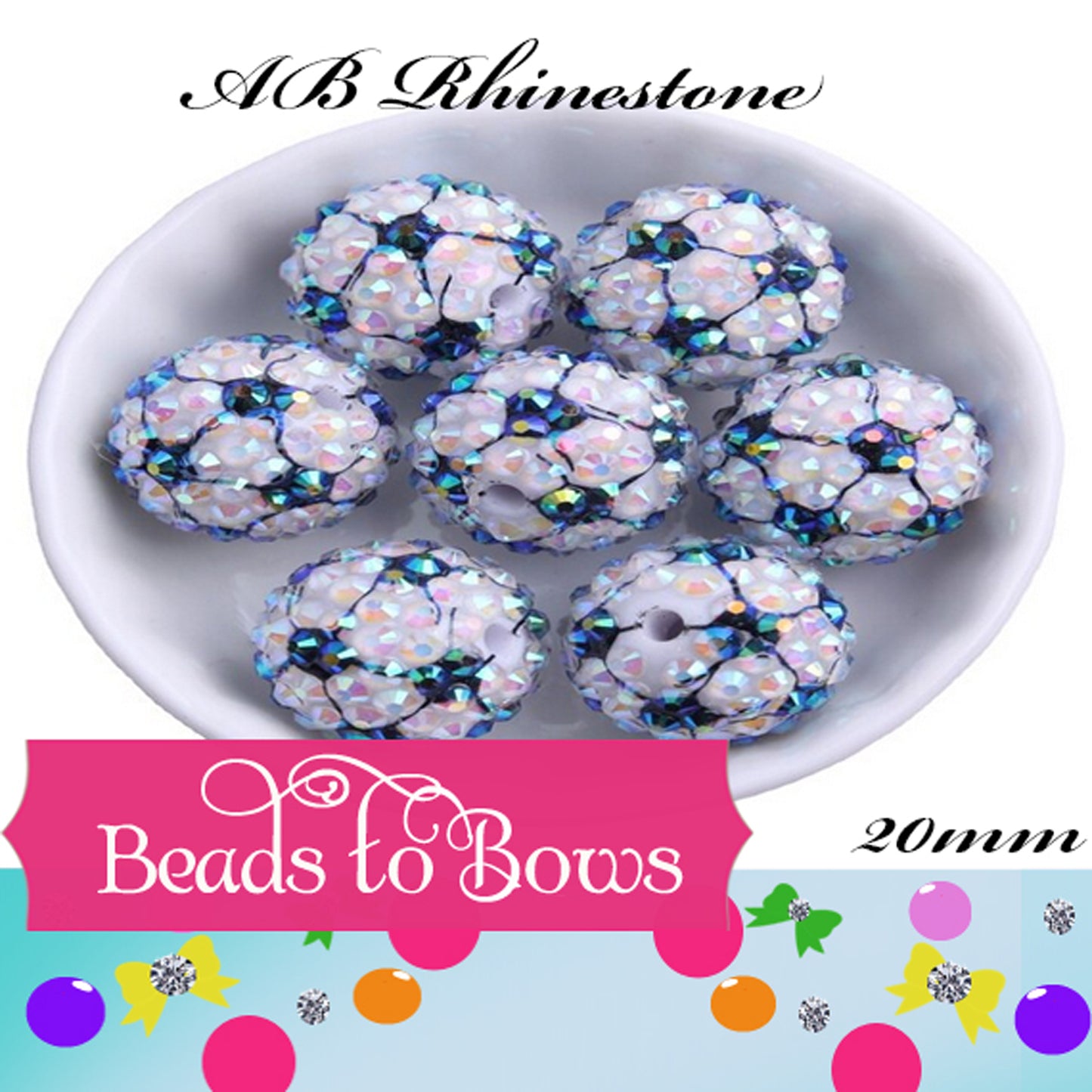 20mm AB Rhinestone Soccer Ball Beads, Clear Black and White Soccer Beads, Bubblegum Soccer Ball Beads, Chunky Necklace Supply Bead, Soccer Mom Sports Bead (Copy) (Copy) (Copy)