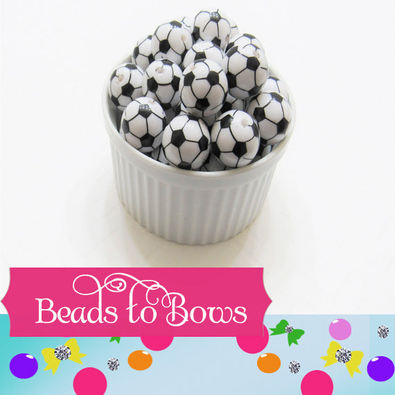 20mm White and Back Soccer Ball Beads - Sports Chunky Necklace Beads