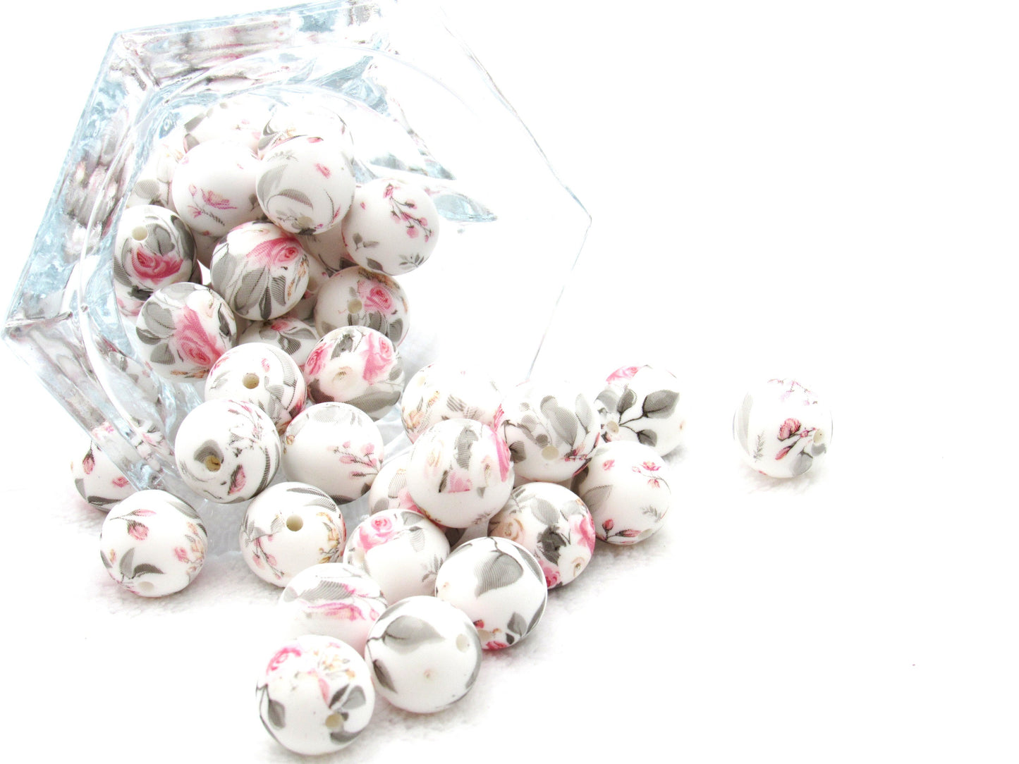 Silicone prints pink and grey rose blossoms printed in a beautiful design