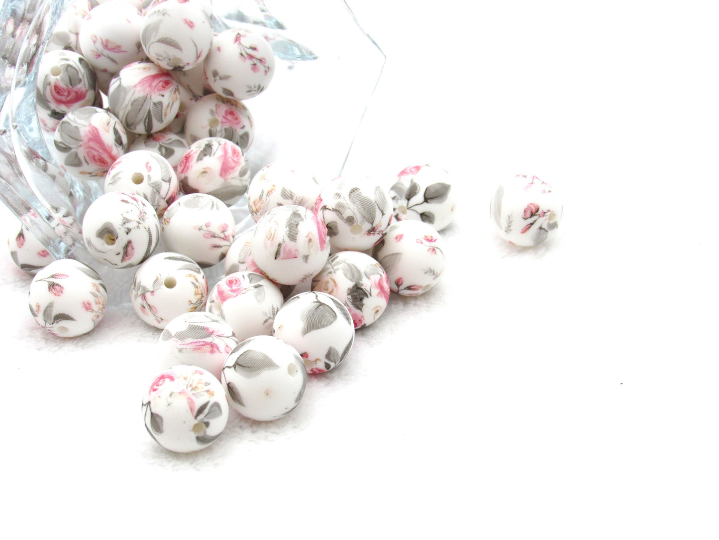 Silicone prints pink and grey rose blossoms printed in a beautiful design