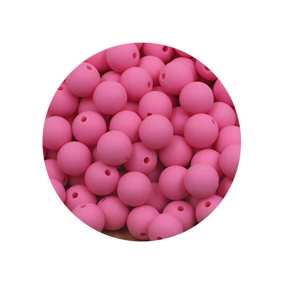 Silicone solids 15mm Hot Pink Silicone Bead, Teething Silicone Beads, Beadable Pen Beads