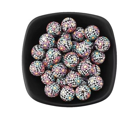 Silicone prints Beads, Floral printed Beadable pen beads, 15mm beads