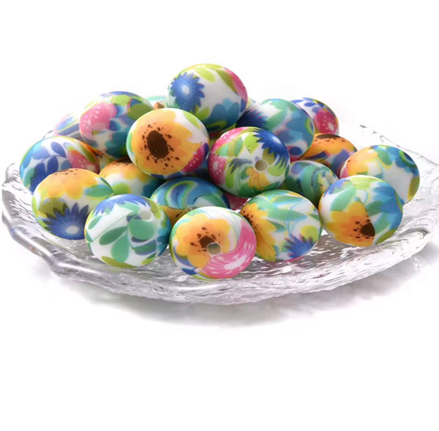 Silicone prints 15mm floral Printed Beads