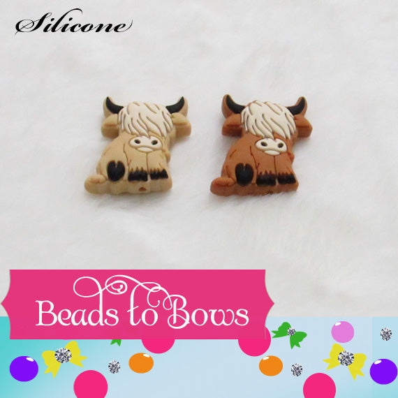 2 Silicone 29mm Highland Cow Focal Bead, Teething Bead, Pacifier bead, Key Chain Ornament