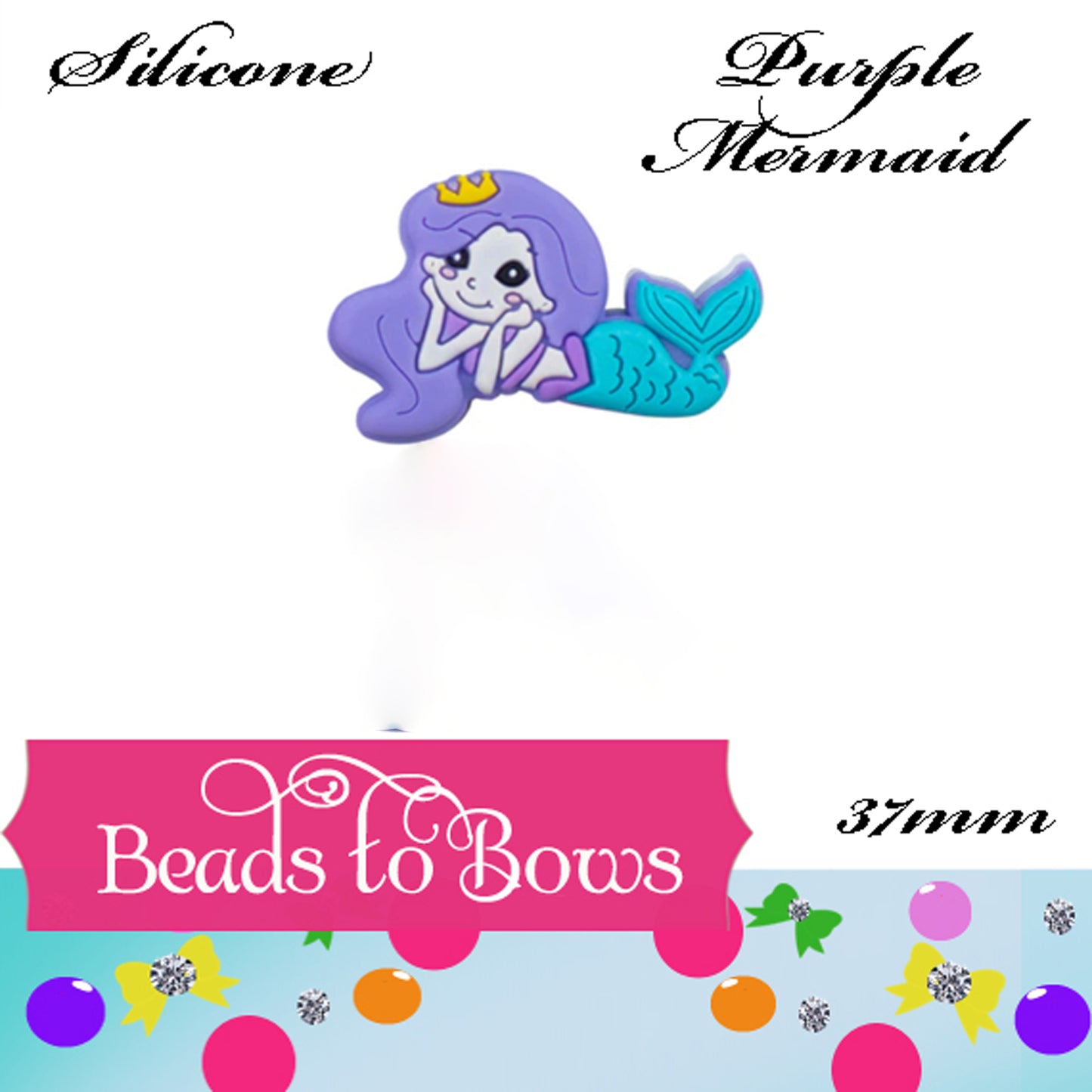 Silicone focal beads Purple Mermaid Silicone Focal Bead, Teething Bead, Pacifier bead, Key Chain Ornament, Necklace