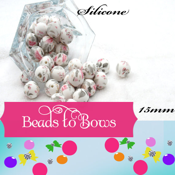 Silicone prints pink and grey rose blossoms printed in a beautiful design