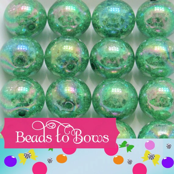 AB 20mm Dark Green Bubblegum Crackle Beads, Chunky Transparent AB Crackle Beads, Acrylic Round Gumball Beads, Bubblegum Necklace Supply,