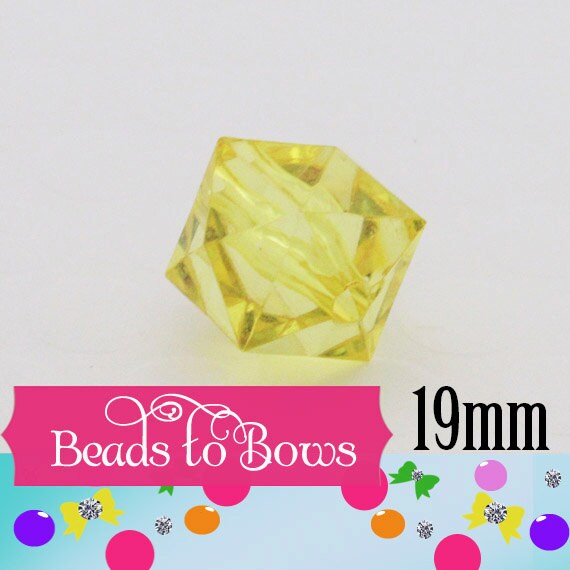 19mm 10 CT.Y ellow Faceted Ice Cube Bead, Chunky Ice Cube Bead, Bubblegum Bead, Transparent Bead, Chunky Necklace, Jewelry Supply