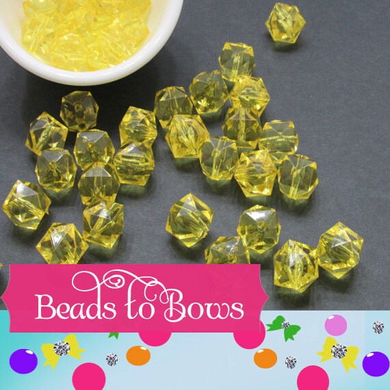 19mm 10 CT.Y ellow Faceted Ice Cube Bead, Chunky Ice Cube Bead, Bubblegum Bead, Transparent Bead, Chunky Necklace, Jewelry Supply