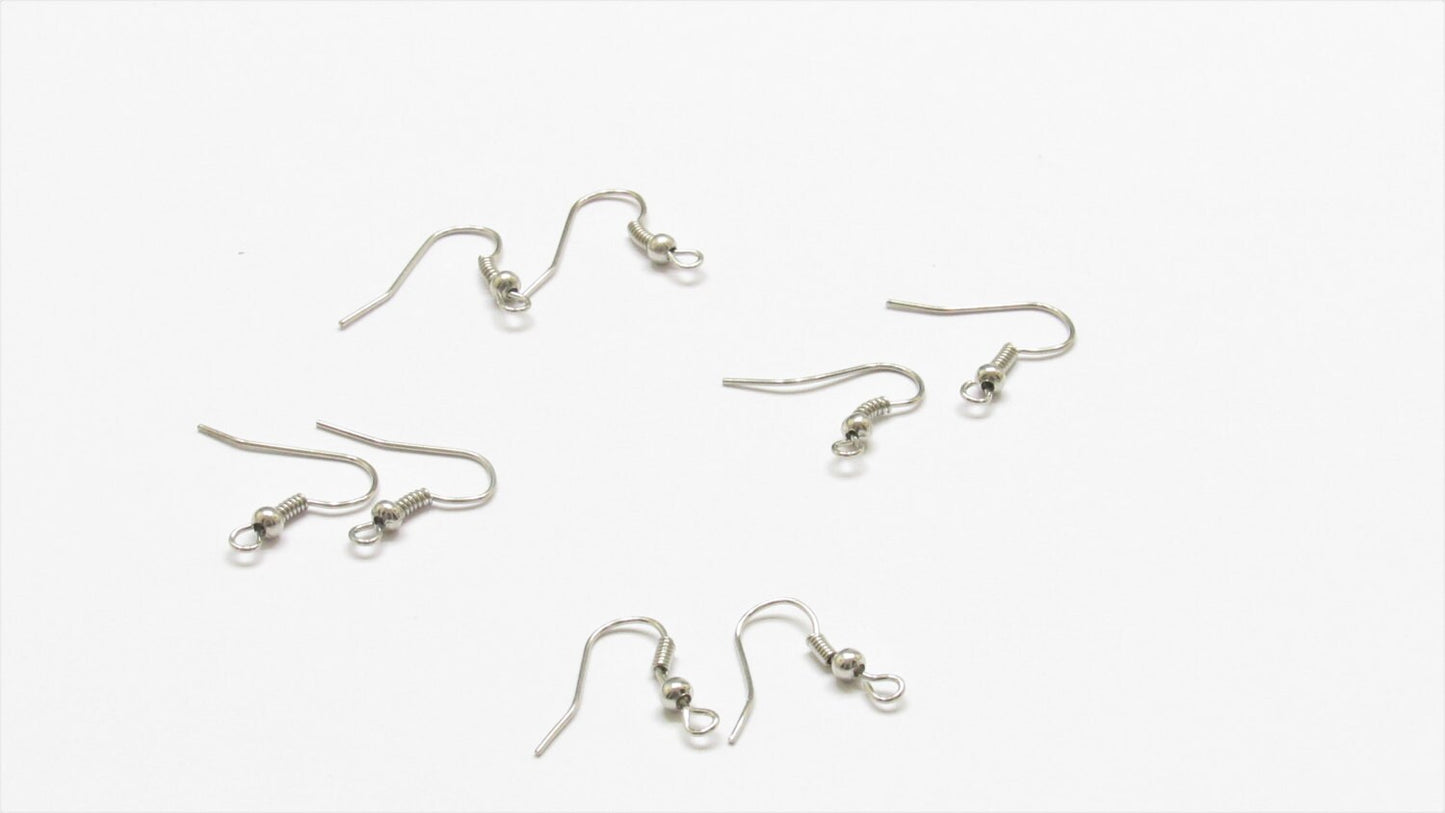 10 Pair Earring Hooks, Earring Wires, With Coil and Wire, Platinum Colored earring Hooks, Jewelry Findings, Jewelry Supply, Craft Supply