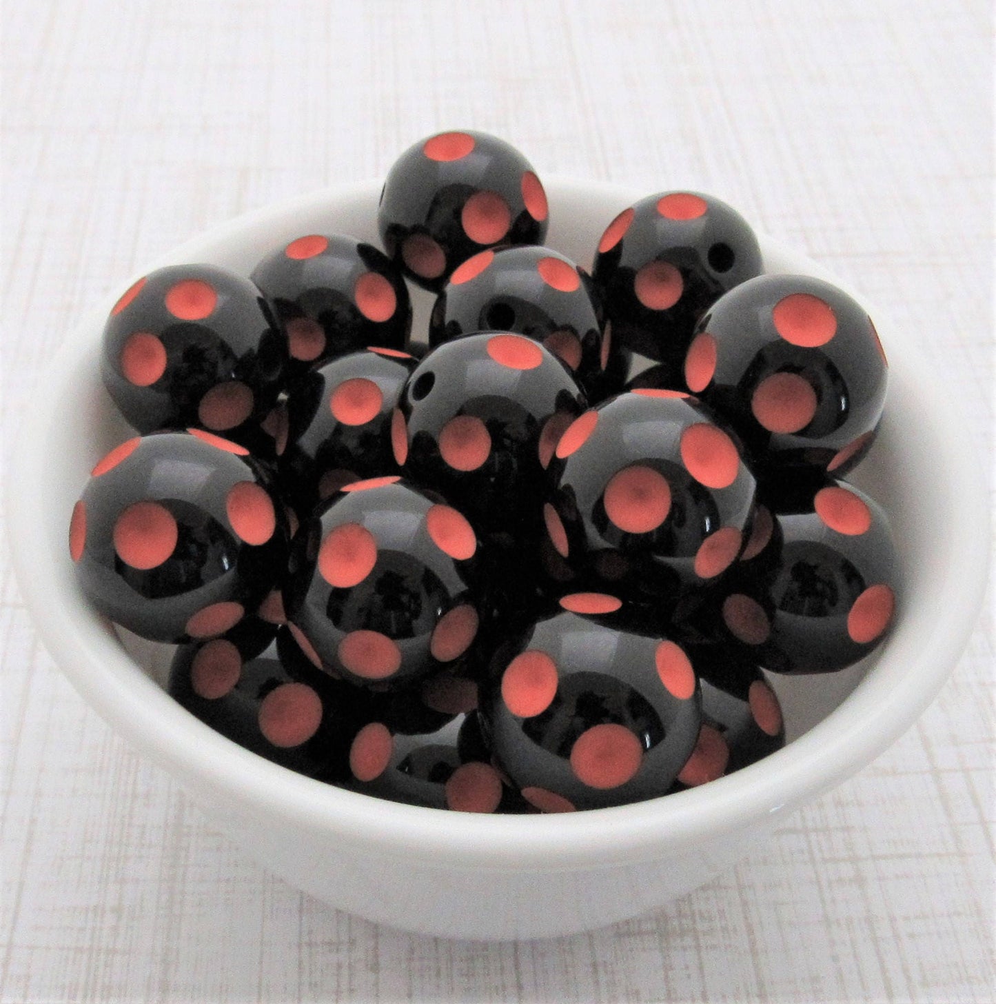 20mm Black With Orange Polka Dot Beads, Bubblegum Beads, Polka Dot Beads, Chunky Acrylic Dotted Beads, Chunk Necklace Supply Bead