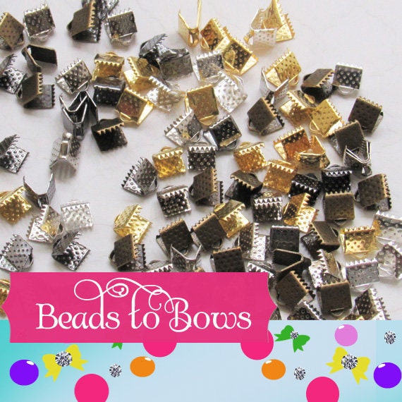 10 Ct. Iron Ribbon Ends, Crimp Clasps, Suede Cord Clasps, Ribbon Necklaces, Mixed Color Size: About 6mm Wide 6mm Long