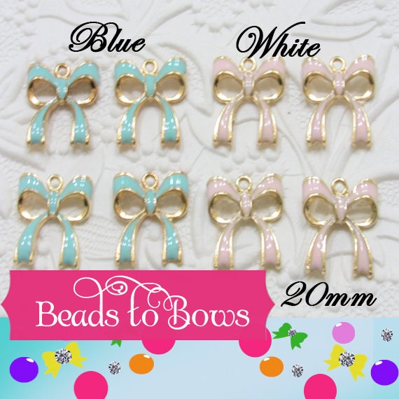4Ct. 20mm Blue or White Enamel Bow Charms, White Bow Knot Charms, Blue Enamel Bow, Enamel Charm Bow, Tied Bow Charm, Bow Pendant
