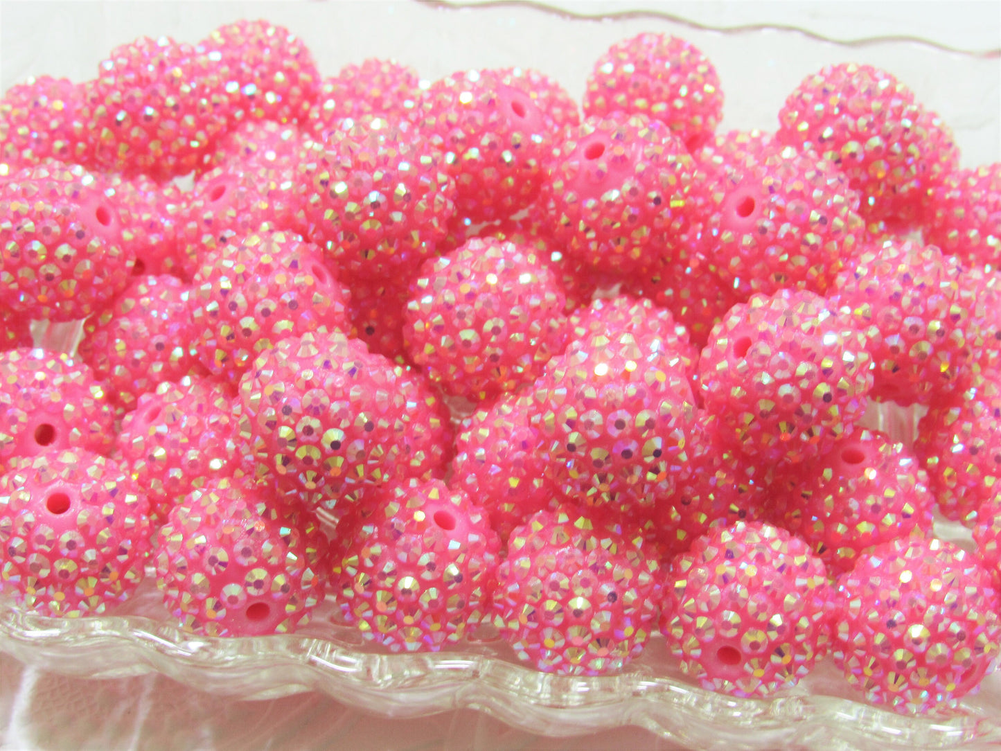 Sale 20mm Hot Pink Rhinestone Bubblegum Beads, Chunky Bubblegum Bead, Pink Rhinestone Bead Pink, Gum Ball Bead Bubblegum Necklace Bead
