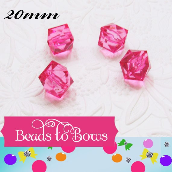 20mm Hot Pink Faceted Ice Cube Beads, Chunky Ice Cube Bead, Bubblegum Bead, Square Transparent Beads, Chunky Necklace Bead