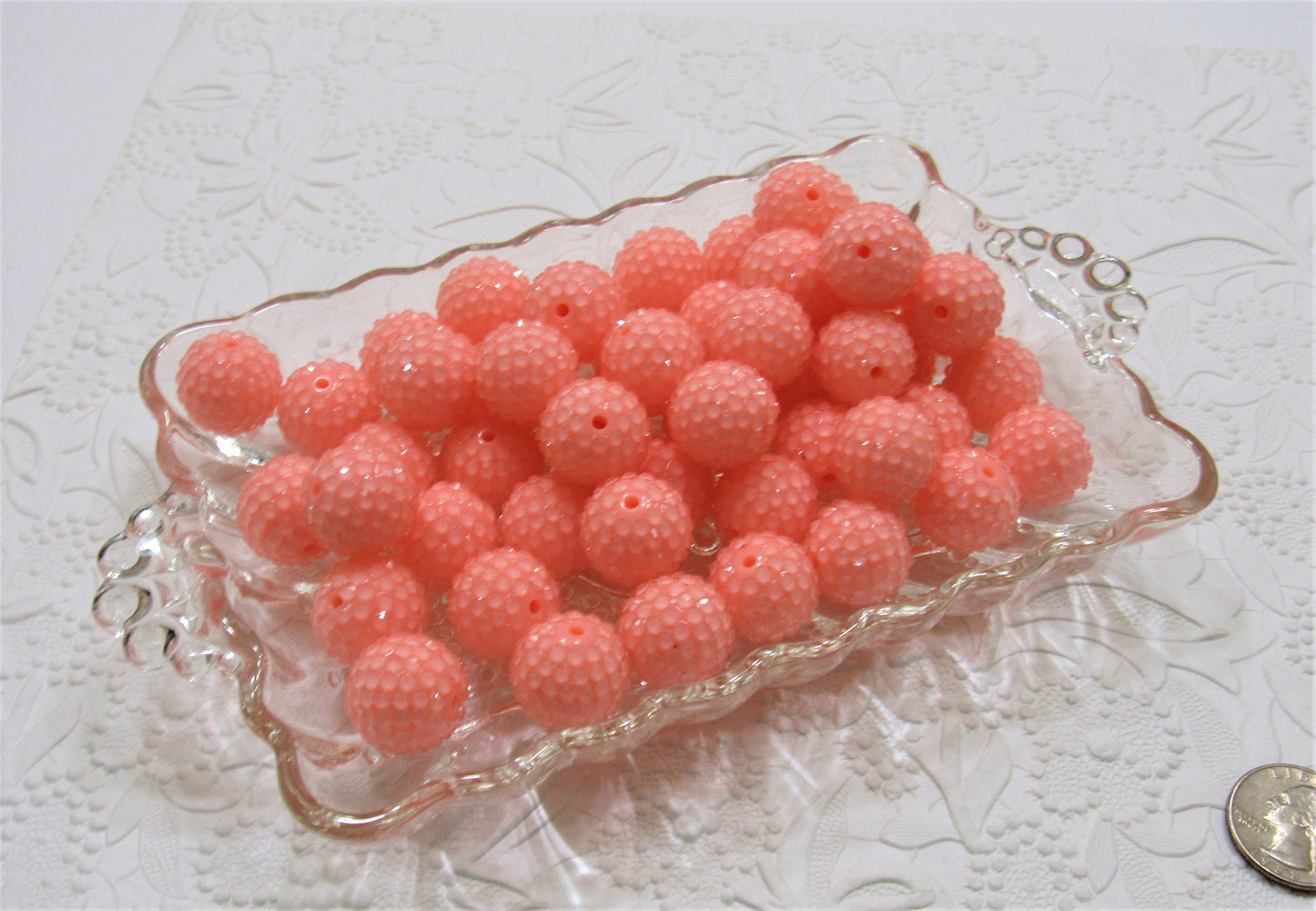 20mm Peach Rhinestone Bubblegum Beads, Clear Rhinestone Resin Chunky Gumball Beads, Bubblegum beads, Acrylic Beads, Chunky Beads