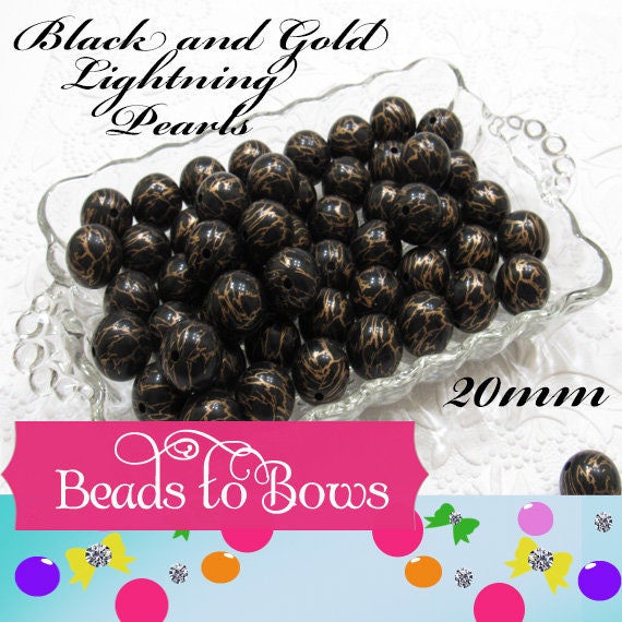 NEW 20mm Black And Gold Lightening Pearls, Bubblegum Beads, Chunky Gumball Beads, Bubblegum Bead Supply, Chunky Pearl Beads