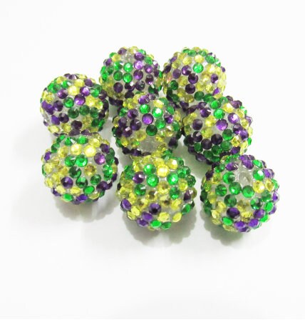 New Chunky Confetti Purple, Yellow, Green 20mm Rhinestone Beads, Bubblegum Beads, Chunky Rhinestone beads, Mardi Gras Chunky Bead Supply