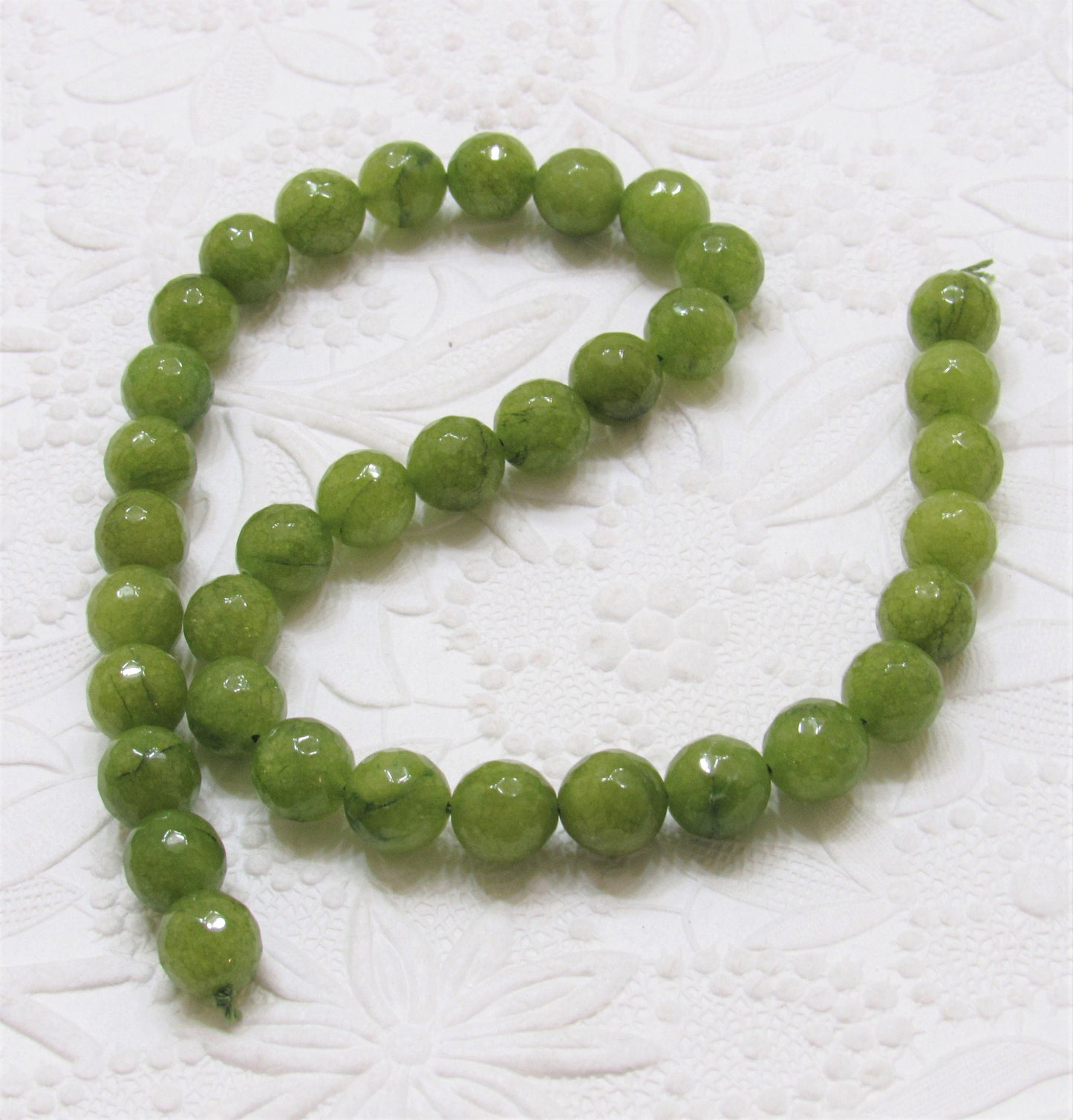 Natural Malaysia Olive Drab Jade 10mm Beads, 14 inch Strand, 37 piece strand, Dyed Natural Malaysia Jade Olive Beads