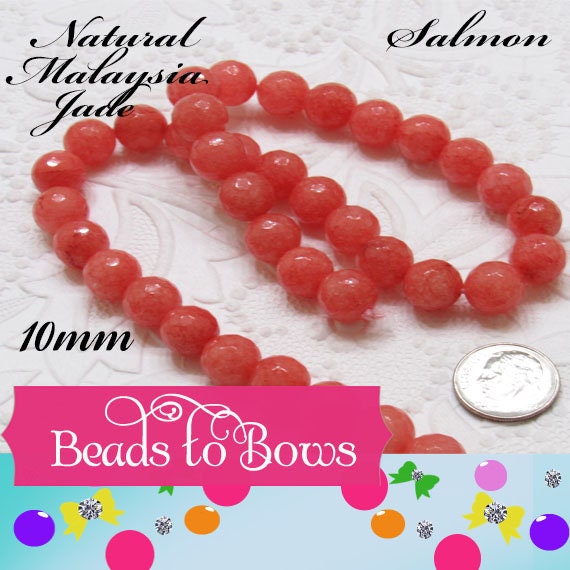 Natural Malaysia Salmon Jade 10mm Beads, 14 inch Strand, 37 piece strand, Dyed Natural Malaysia Jade Beads