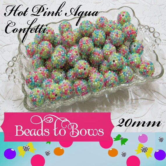 20mm Confetti Rhinestone Beads, Hot Pink Yellow and Aqua Confetti Beads, Rhinestone Beads, Chunky Rhinestone beads, Bead Supply