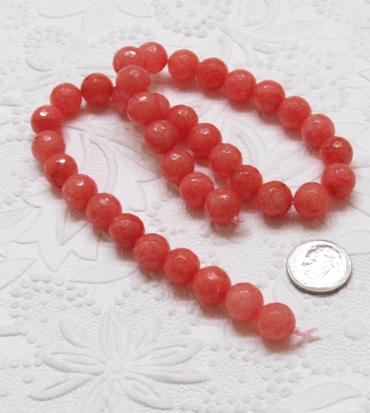 Natural Malaysia Salmon Jade 10mm Beads, 14 inch Strand, 37 piece strand, Dyed Natural Malaysia Jade Beads