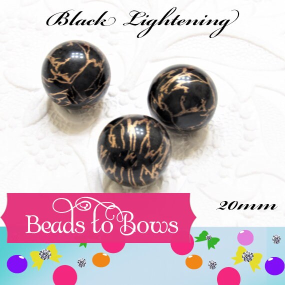20mm Black And Gold White And Gold Lightening Bubblegum Beads, Chunky Gumball Beads, Bubblegum Beads, Chunky LIghtening Beads