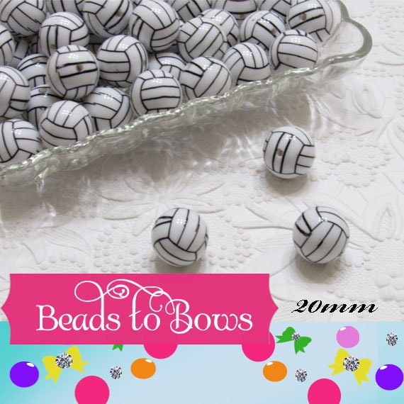New 20mm Volleyball Beads, Bubblegum Beads, Volleyball Beads, Chunky Necklace Supply Bead, Volleyball Mom Sports Bead