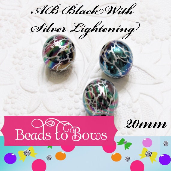 NEW 20mm Black And Silver AB Lightening Pearls, Bubblegum Beads, Chunky Gumball Beads, Bubblegum Bead Supply, Chunky Pearl Beads