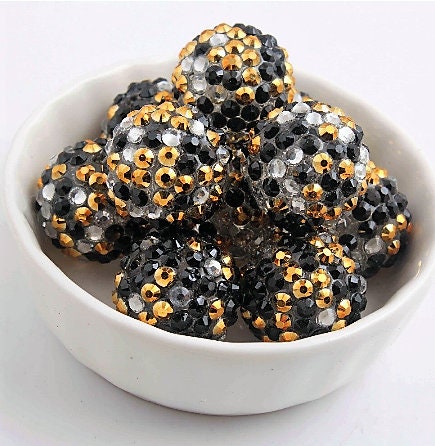NEW 20mm Black And Gold Confetti Rhinestone Beads, Bubblegum Rhinestone Beads, Chunky Rhinestone Beads, Chunky Bead Supply