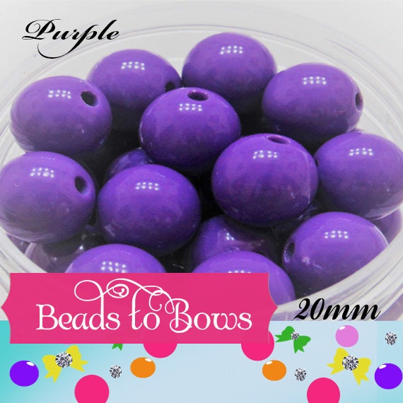20mm Purple Bubblegum Bead, Chunky Acrylic Bead, Gumball Bead,Chunky Necklace Supply Bead, Solid Round Bubblegum Bead, Jewelry Supply