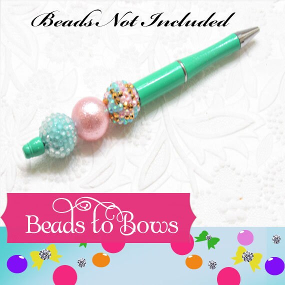 3 for 5.00 DIY Bubblegum Beadable Pen Blanks, Mint Shimmer Beadable Pen, DIY Plastic Beadable Pens, Black Ink