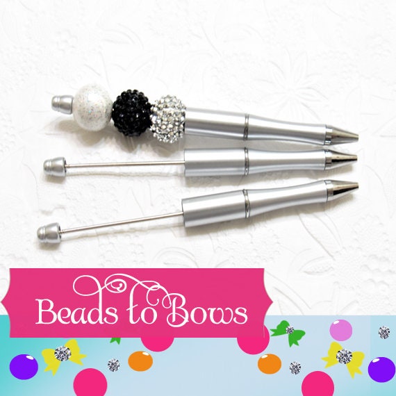 3 for 5.00 DIY Silver Bubblegum Beadable Pen, Beadable Pen Blanks, Lightweight Pen, DIY Plastic Beadable Pens, Black Ink