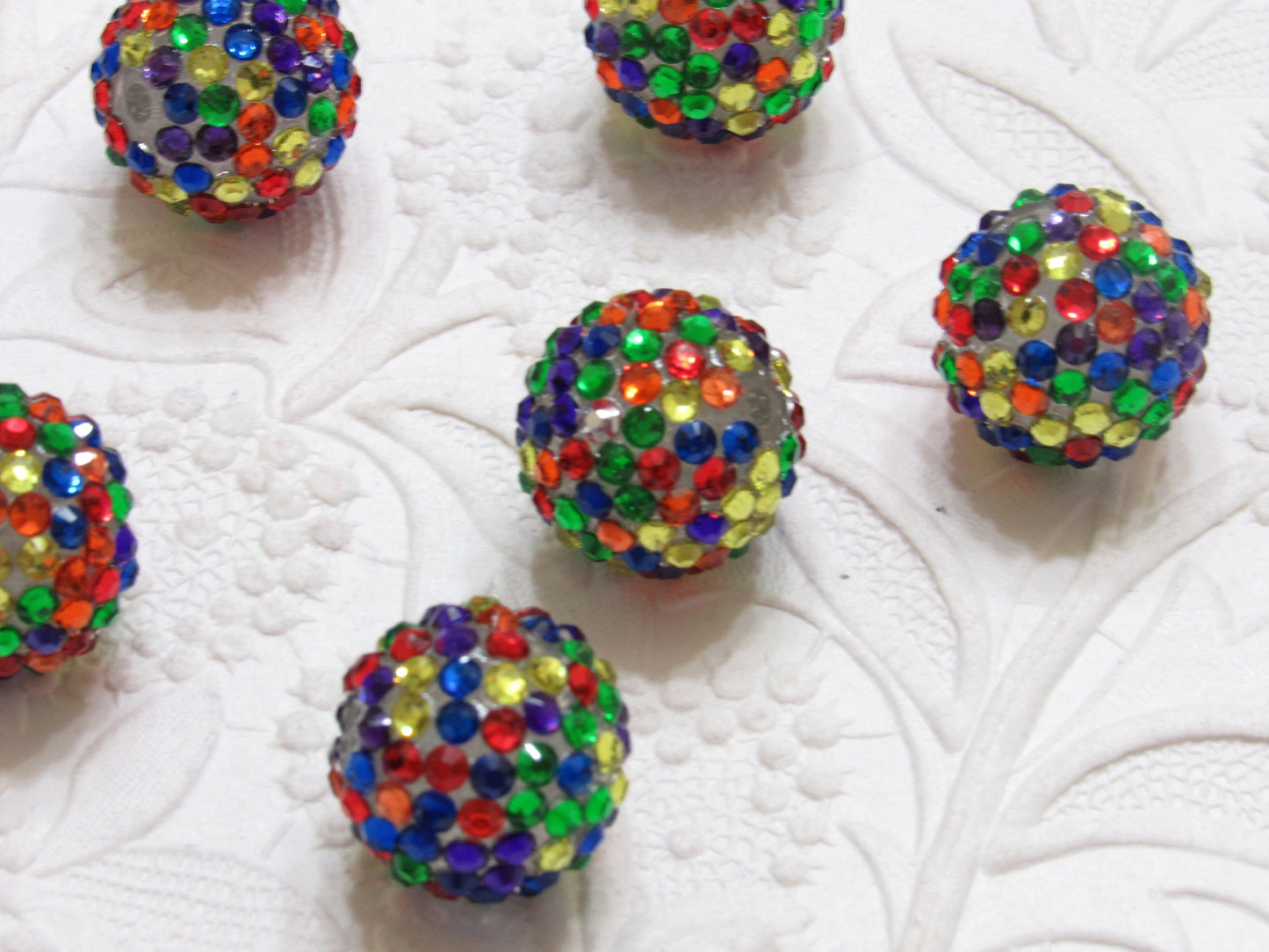 20mm Red, Blue, Green, Yellow, Confetti Beads, Bubblegum Rhinestone Beads, 20mm Rhinestone Beads, Jewelry Supply