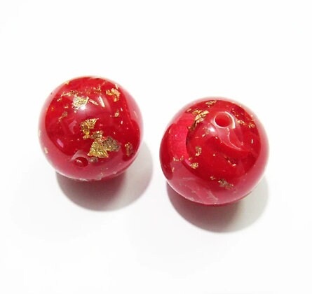 NEW 20mm Gold Foil In Red Resin BUbblegum Beads, Red Foil Bubblegum Beads, Chunky Foil Bead, Chunky Bubblegum Gold In Red Bead Supply