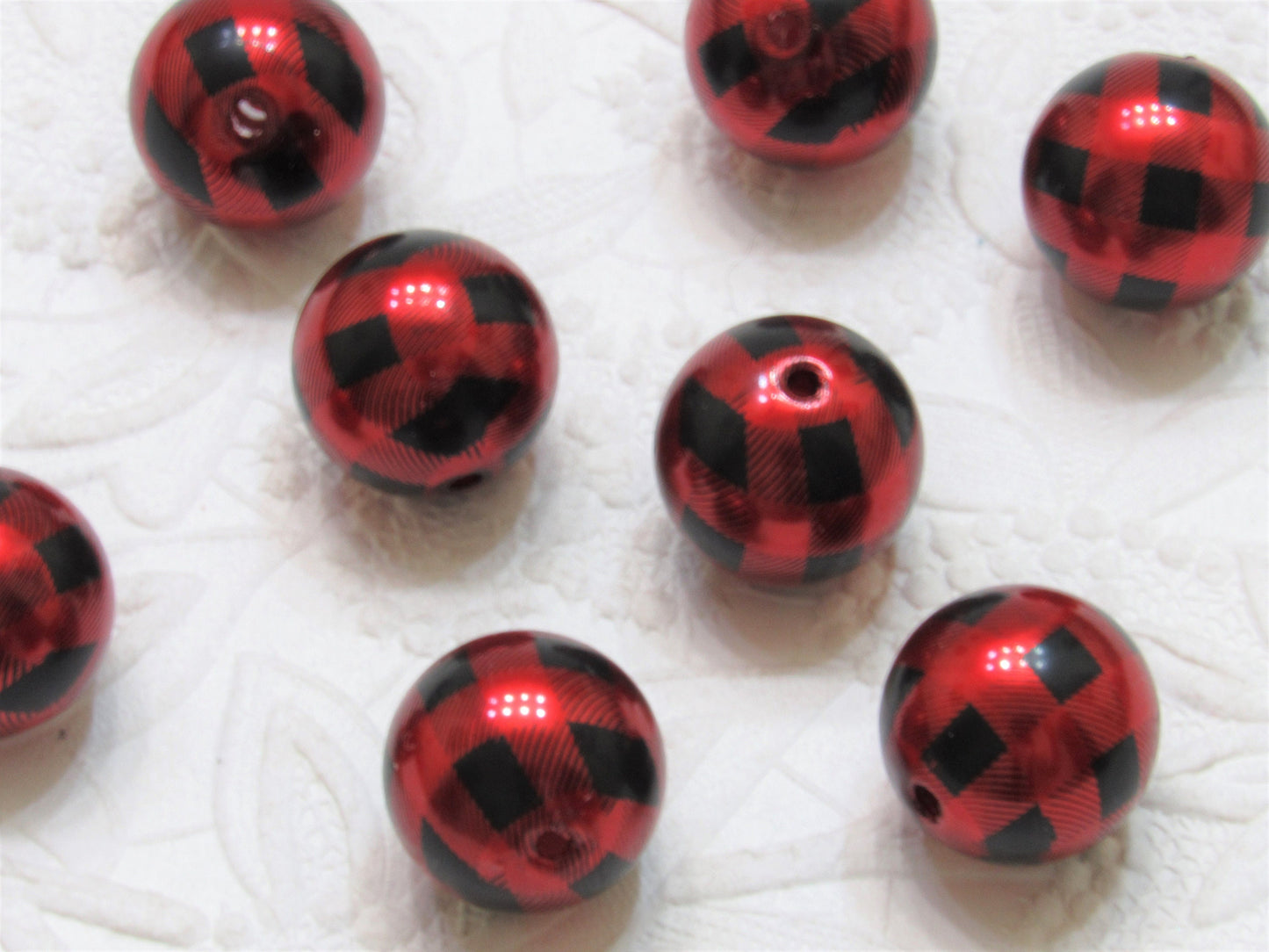 Sale 20mm Red Buffalo Plaid Pearl Bubblegum Beads, Chunky Pearl Print Beads, Acrylic Bubblegum Pearl Bead,