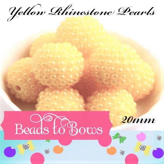 20mm Yellow Rhinestone Pearls, Yellow Bubblegum Berry Beads, Bubblegum Pearl Bumpy Beads, Rhinestone Beads, Chunky Bumpy Beads,