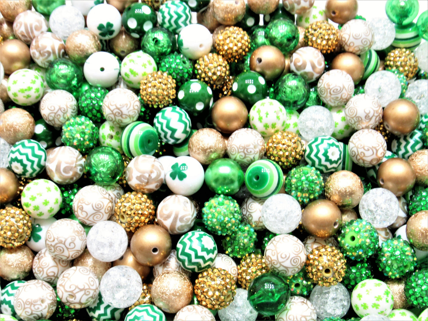 20mm St. Patricks Day Bead Mix, Green Gold White St Patricks Day Beads, Acrylic Bubble Gum Beads, Round Bubblegum Beads Gumball Beads 20mm