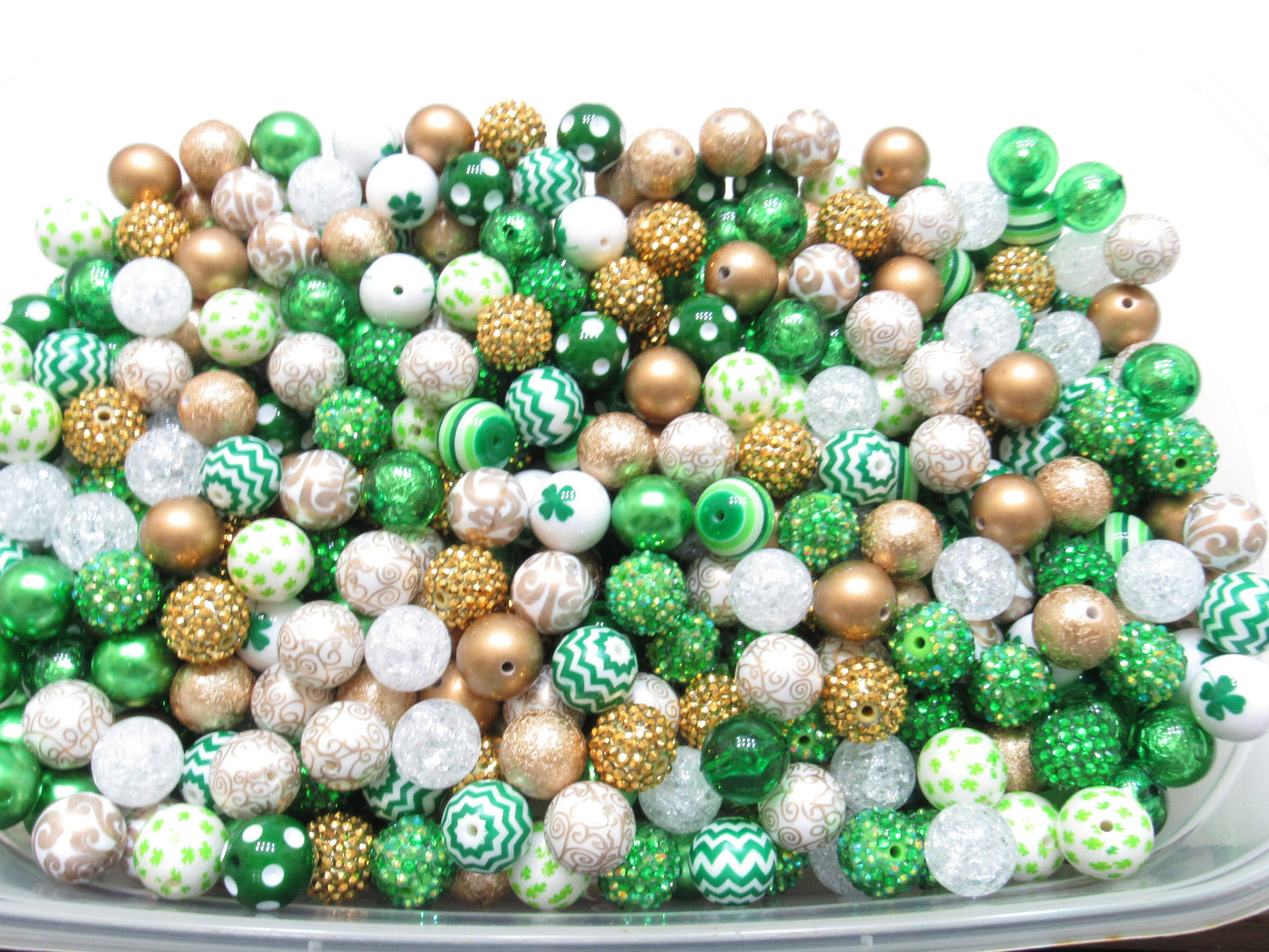 20mm St. Patricks Day Bead Mix, Green Gold White St Patricks Day Beads, Acrylic Bubble Gum Beads, Round Bubblegum Beads Gumball Beads 20mm
