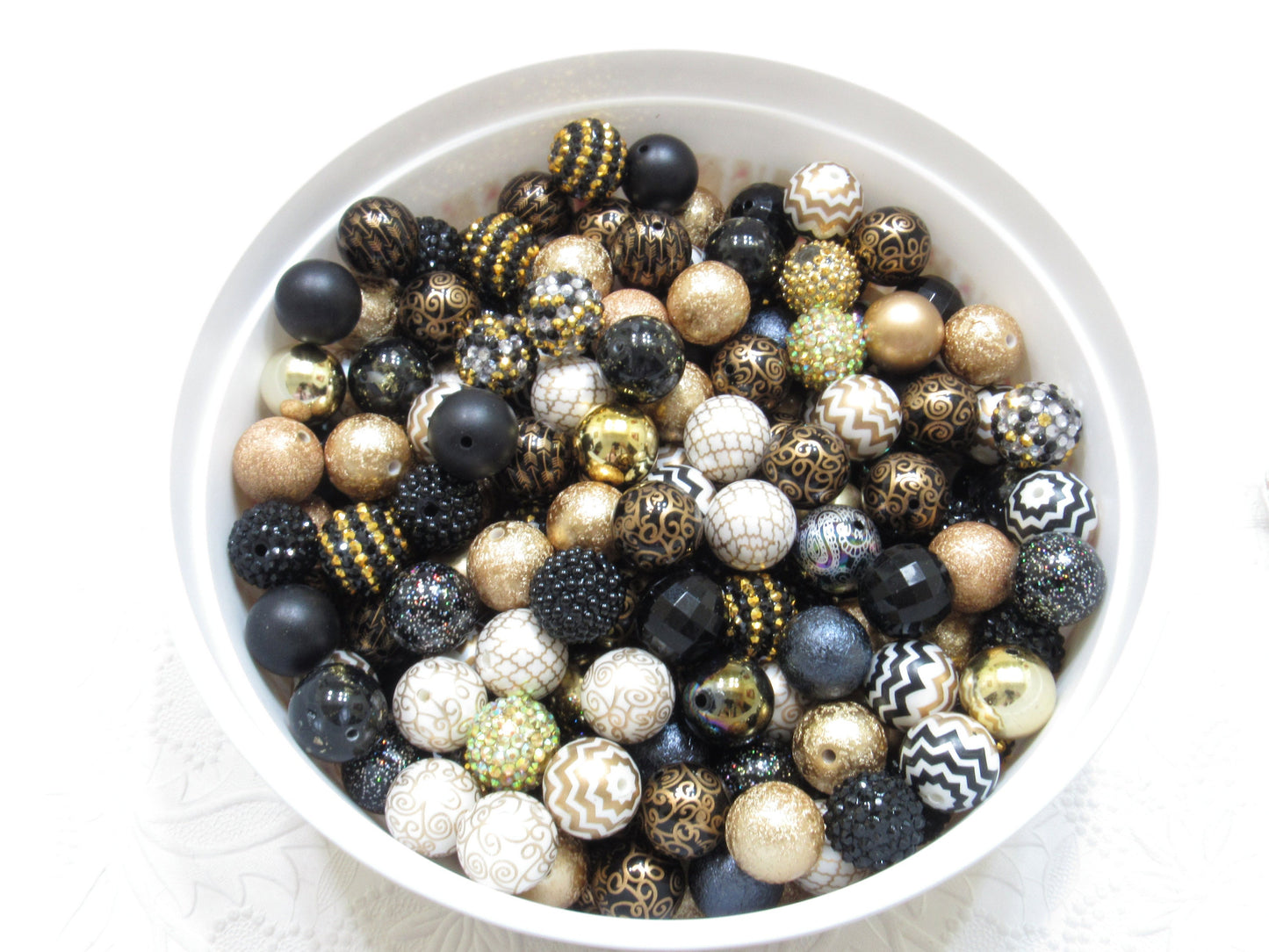 12 or 24Ct. 20mm White Gold And Black Bubblegum Bead Mix, Beadable Pen Mix, Acrylic Gold Black & White Acrylic Beads,