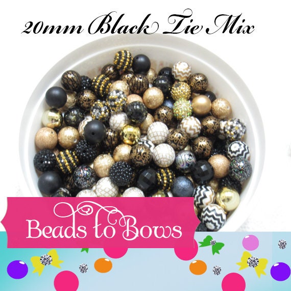 12 or 24Ct. 20mm White Gold And Black Bubblegum Bead Mix, Beadable Pen Mix, Acrylic Gold Black & White Acrylic Beads,