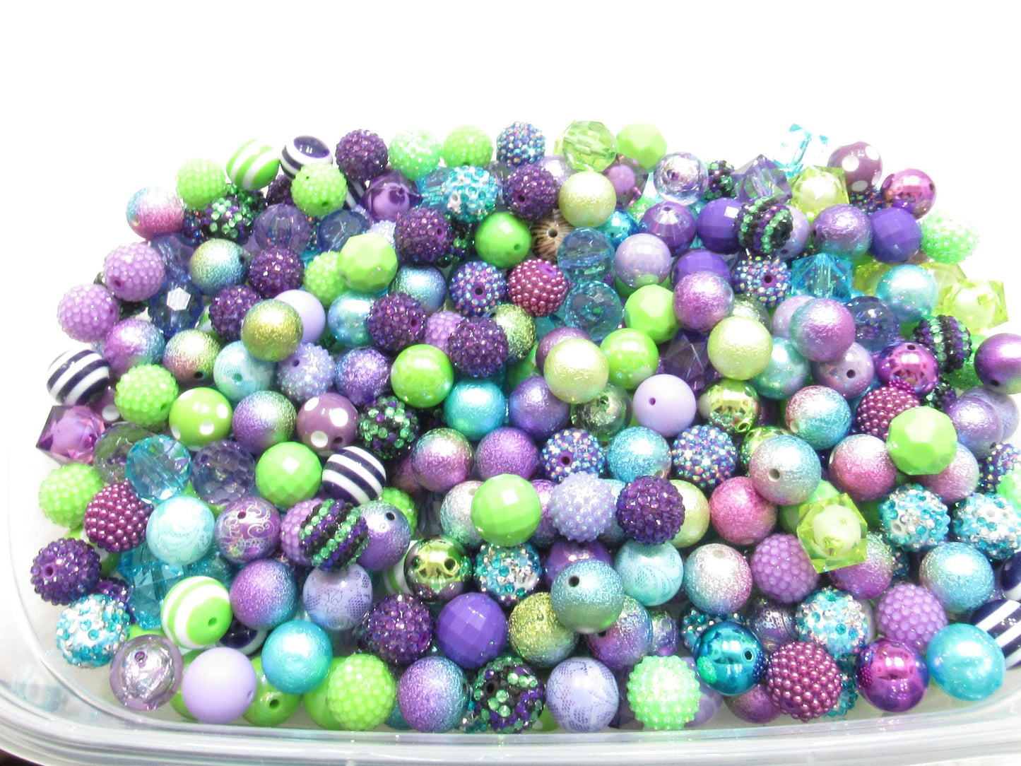 12 or 24Ct. 20mm Peacock Purple Blue Green Bubblegum Bead Mix, Beadable Pen Mix, Acrylic Beads,