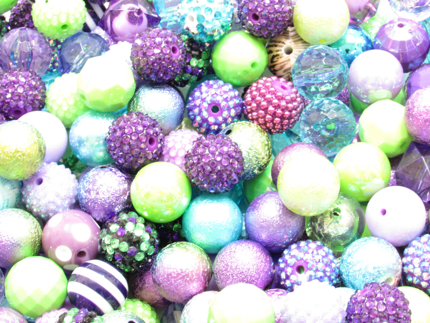 12 or 24Ct. 20mm Peacock Purple Blue Green Bubblegum Bead Mix, Beadable Pen Mix, Acrylic Beads,