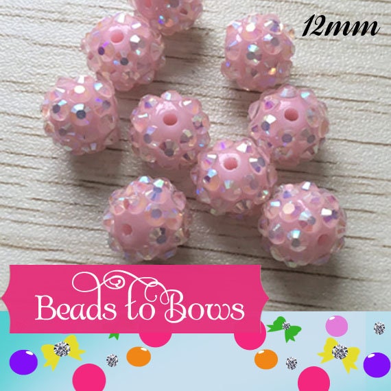 12mm AB Pastel Pink Rhinestone Beads, Chunky Bubblegum AB Resin Beads, Gumball Beads, Rhinestone Beads, 12mm Chunky Necklace Supply Beads