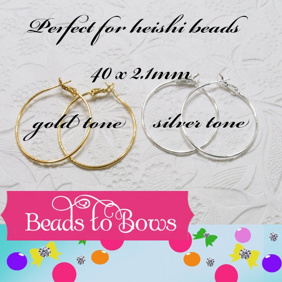 Heishi Earing Hoops, Earings, 2 Pair Earring Hoops 40 X 2.1mm, Gold or Silver Heishi Hoop Blanks, Jewelry Findings, Craft Supply