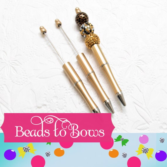 3 for 5.00 DIY Gold Bubblegum Beadable Pen Blanks, Beadable Pen, DIY Plastic Beadable Pens, Black Ink